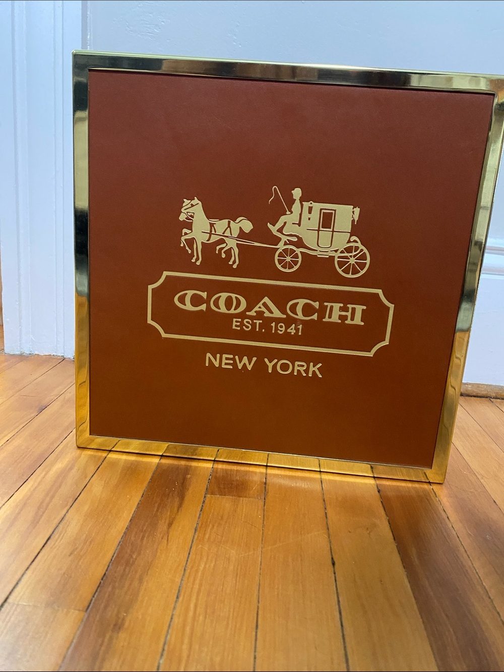 Coach Sign in Brown Leather with Gold Logo and Metal Trim